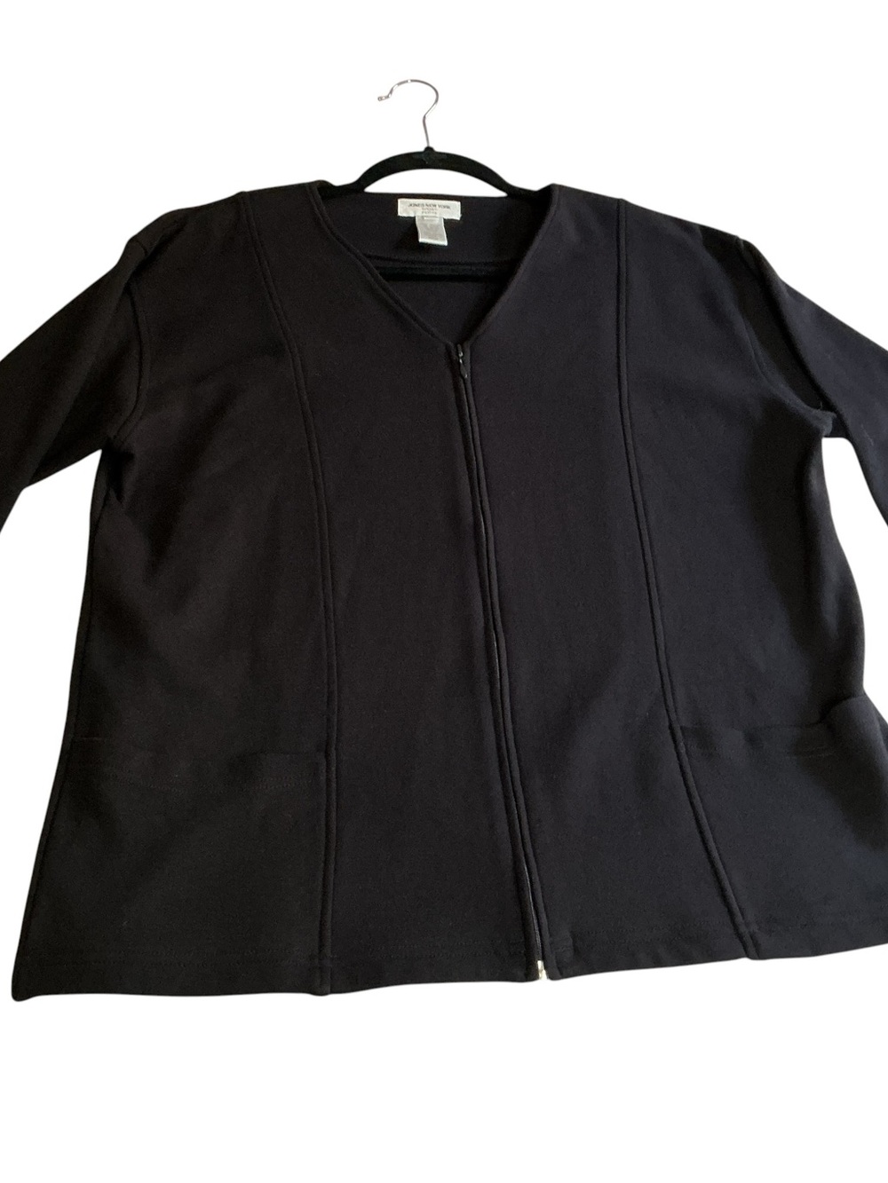 Jones New York Petite Medium Black Cotton Full Zip Knit Jacket Cardigan Pockets - Picture 5 of 10
